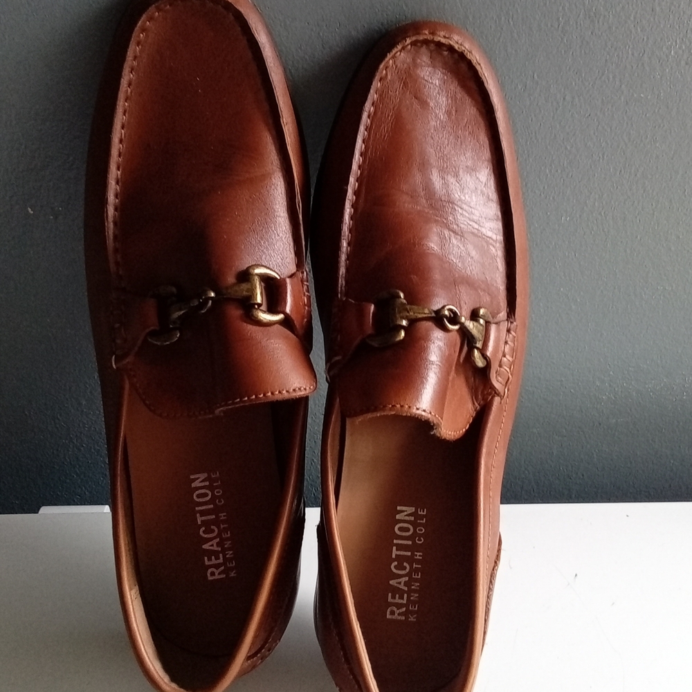 Kenneth Cole Reaction Mens Tan Leather‎ Bit Loafers Moc Toe Slip On Shoes